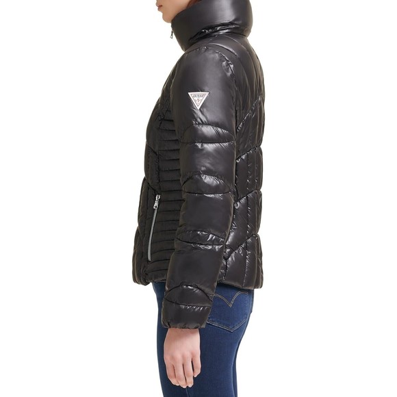 GUESS Shiny Womens Size XL BLACK Quilted Full Zip Pockets Puffer Jacket NEW - Picture 5 of 13